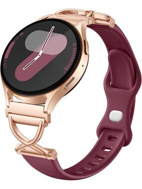 Womens Wine Red Skinny Charms X-Shaped Soft Slim Silicone Bands Compatible Watch